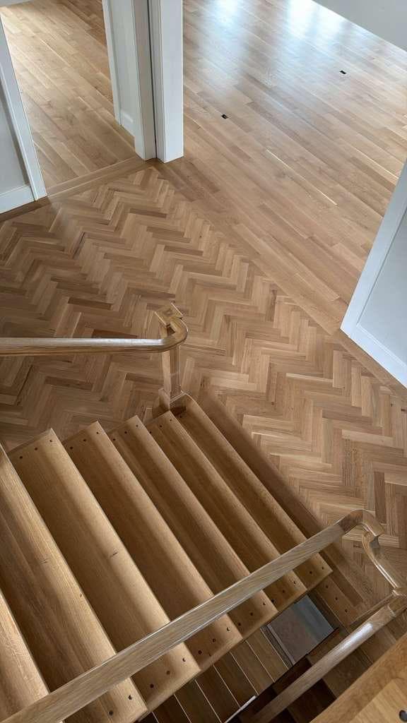 Herringbone white oak entryway floor